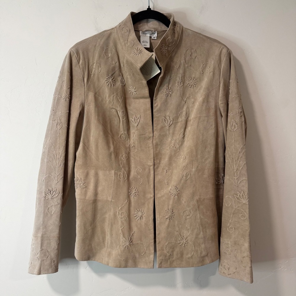 Coldwater Creek Womens Suede Jacket Med Tan NWT Lacing Detail Festival Western